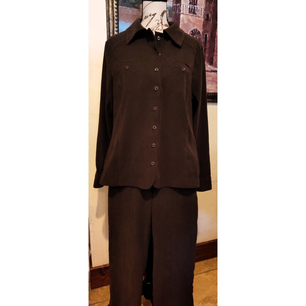 Haggar 2 Piece Faux Suede Pants & Shirt/Jacket w Rhinestone Embellishments SZ 6P